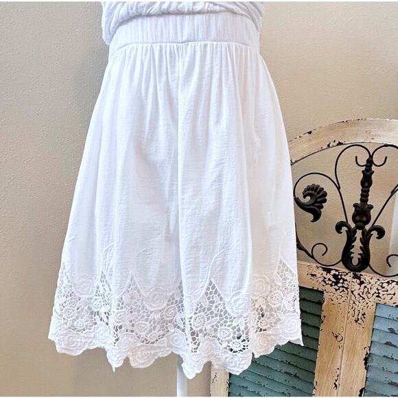 Coastal Cowgirl White Ruched Ruffles with eyelet Dress Small Cottage Coquette - Picture 4 of 9